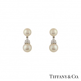 Tiffany & Co Pearl and Diamond Drop Earrings in Platinum